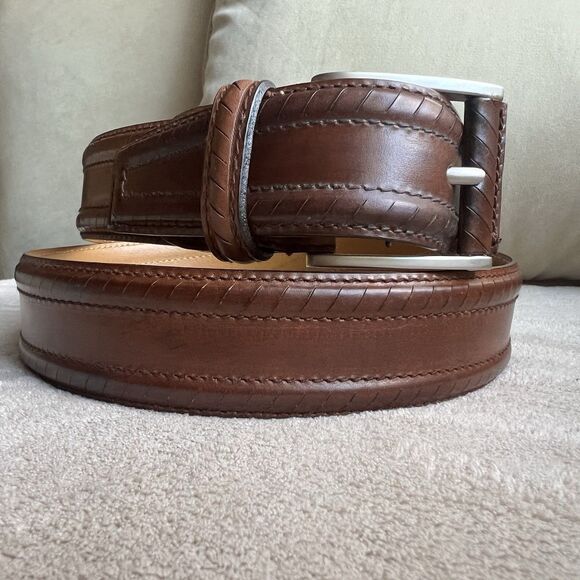 A. Testing Brown Leather Men’s Italian Belt 34 Classic Work Career Designer - Picture 1 of 11